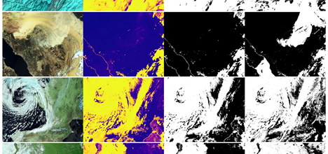 Collage of visualtion techniques used on satellite images of weather
