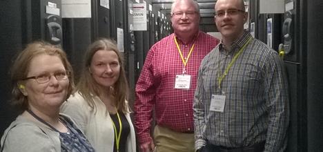 Research Software Engineering Leaders, Catherine Jones, Alys Brett, David Bernholdt and Ian Cosden at STFC's Data Centre