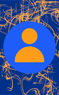 Profile image. An orange silhouette is in the centre surrounded by a light blue circle.