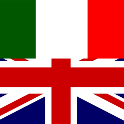 Part of Italian flag above part of British flag