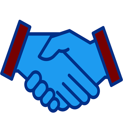 Icon of two hands shaking indicating support