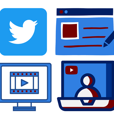 Icons of Twitter, blog and video recordings