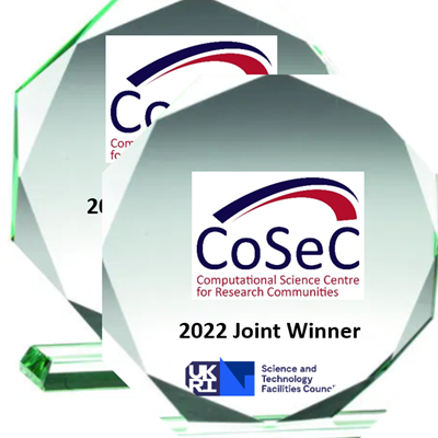 Two Octagonal glass trophies showing CoSeC logo