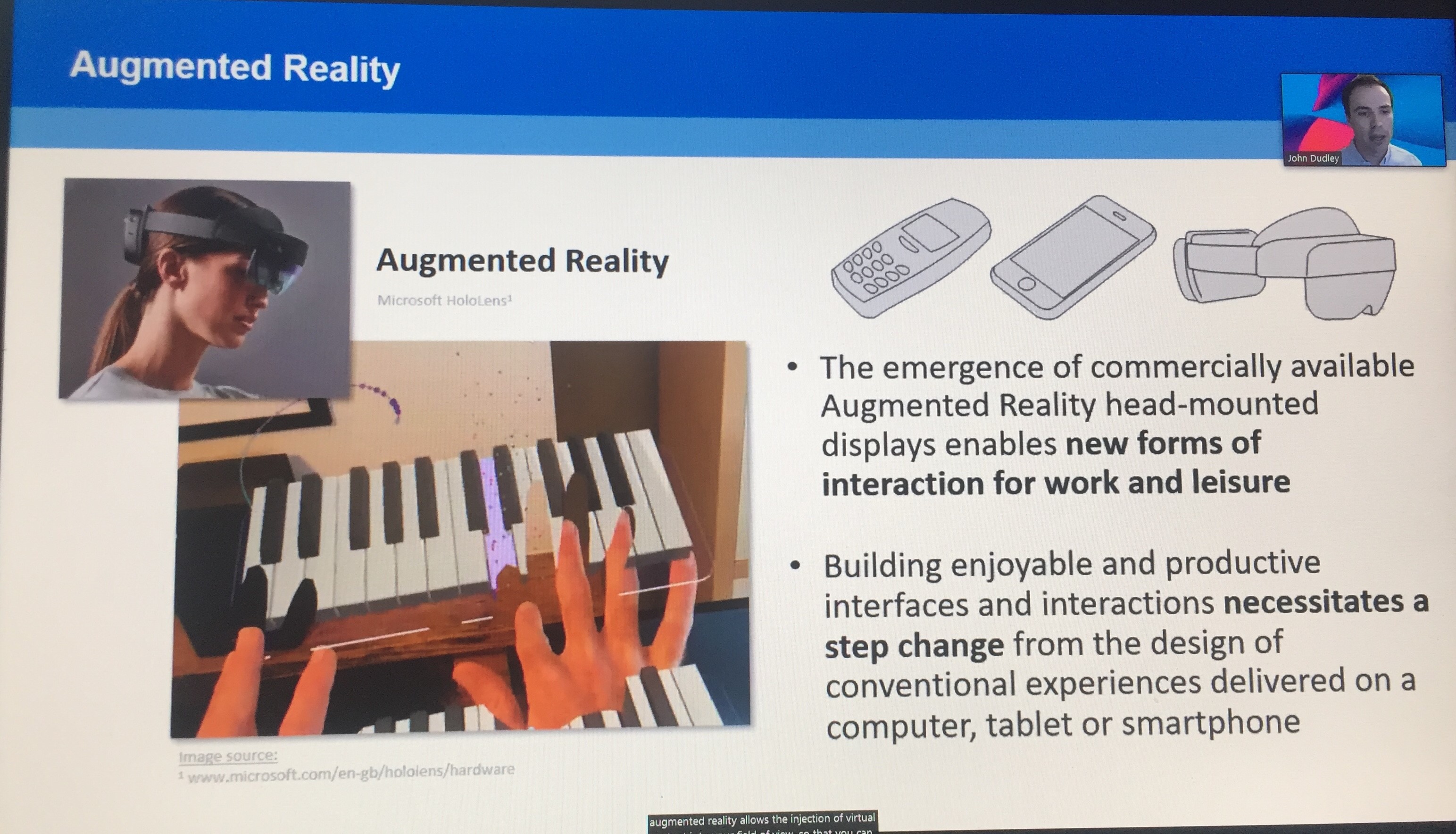 A slide about augmented reality from John Dudley's presentation. 