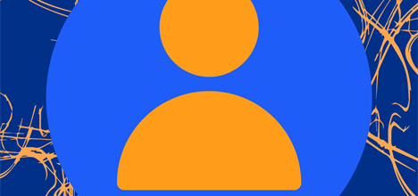 Profile image. An orange silhouette is in the centre surrounded by a light blue circle.